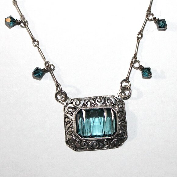 Sterling Silver Glass & Crystal Bead Necklace - Picture 2 of 8